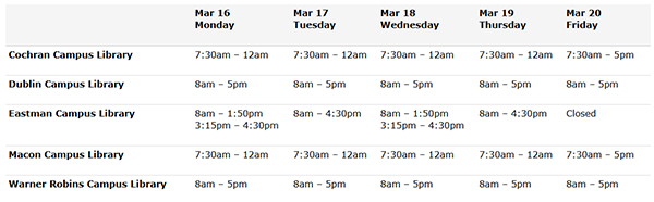 Screenshot of library hours of operation during event.
